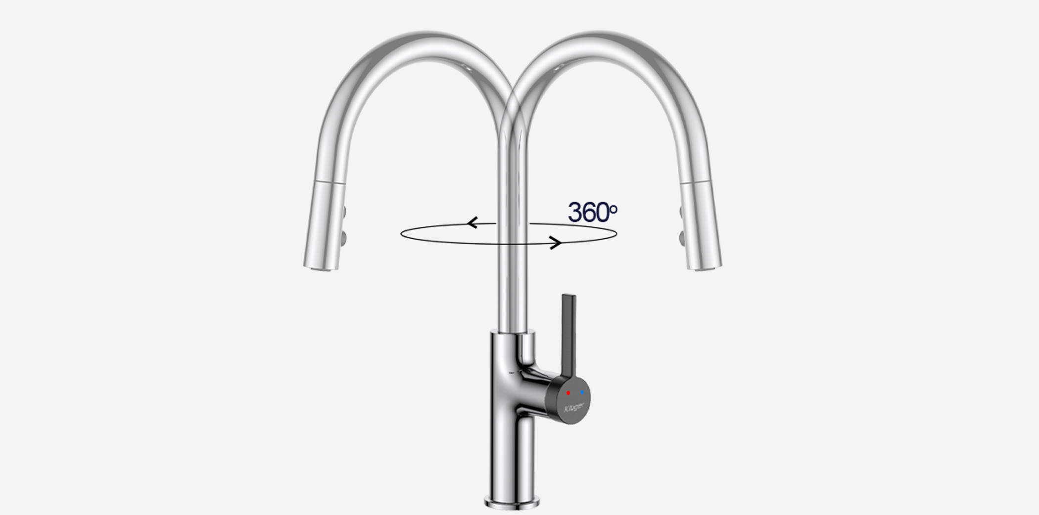 Vòi rửa Kluger KLF0005C thiết kế cao và khả năng xoay 360 độ, tạo ra sự tương thích hoàn hảo với mọi đồ dùng