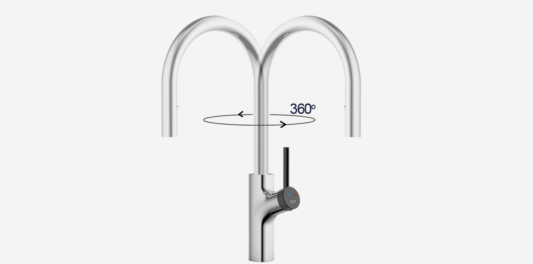 Vòi rửa Kluger KLF0006C thiết kế cao và khả năng xoay 360 độ, tạo ra sự tương thích hoàn hảo với mọi đồ dùng