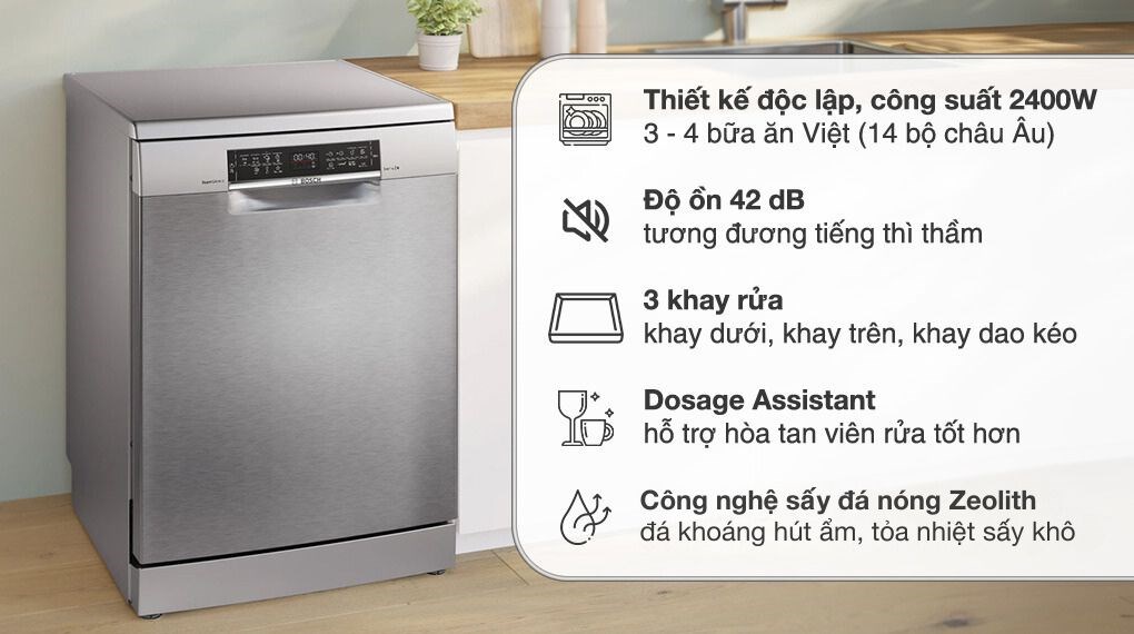 Máy rửa chén độc lập Bosch được điều khiển dễ dàng bằng điện thoại