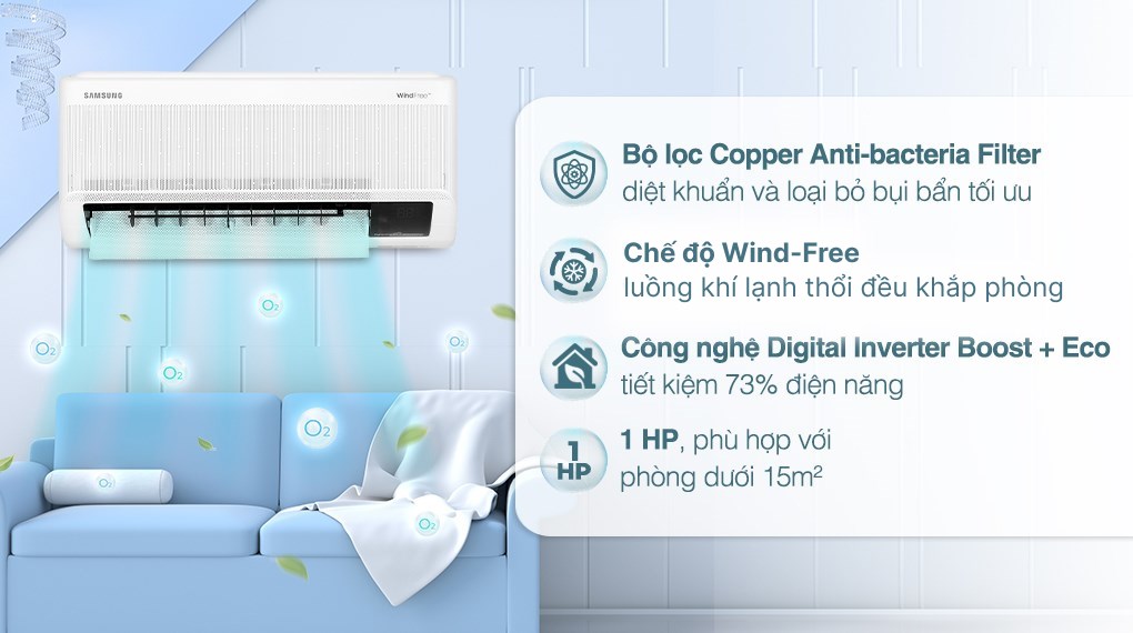 Khi sử dụng điều hoà Samsung Wind-Free Inverter 1 HP AR10CYFAAWKNSV, bạn nên chỉnh mức nhiệt độ từ 24 đến 28 độ C