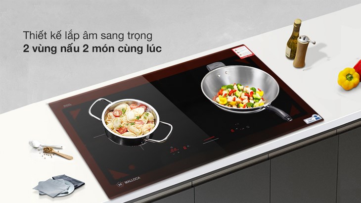 Bếp từ đôi lắp âm Malloca MI 732SL sở hữu thiết kế lắp âm cho căn bếp thêm gọn gàng, tăng tính thẩm mỹ