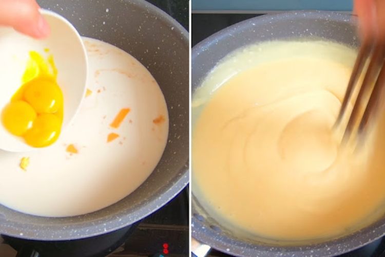 Làm phần bánh, hỗn hợp trứng và sữa