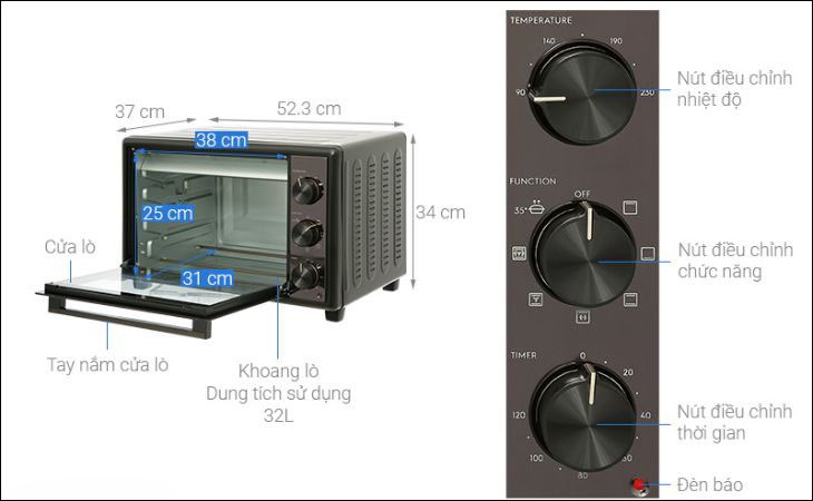 Kích thước lò nướng thùng Electrolux