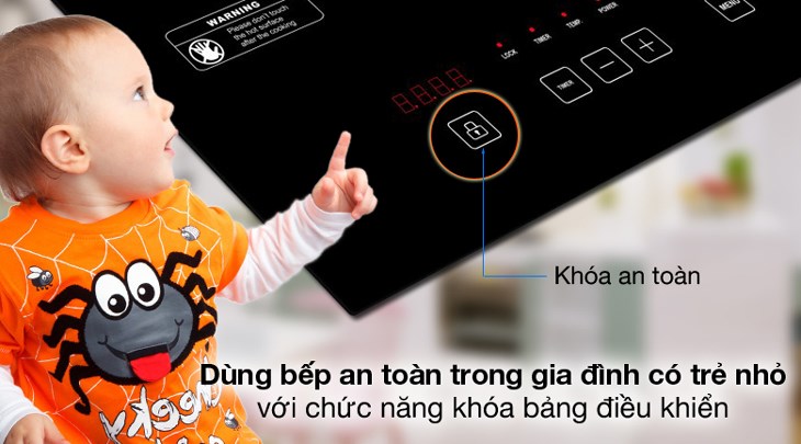 Bếp từ đôi lắp âm Chef's EH-DIH2000A được trang bị tính năng khóa bảng điều khiển, giúp bảo vệ khi khu vực đun nấu có trẻ nhỏ