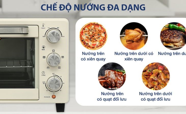 Lò nướng AVA TO2501 25 lít chế biến được nhiều món ăn đa dạng