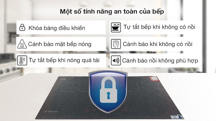 Bếp từ đôi lắp âm Malloca MH-02IS trang bị nhiều tiện ích tiện lợi và đảm bảo an toàn cho người dùng