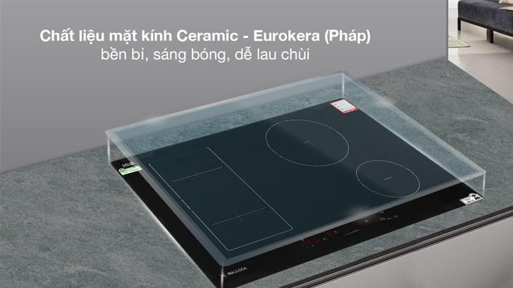 Bếp từ 4 vùng nấu lắp âm Malloca MH-04I BM với chất liệu mặt kính Ceramic - Eurokera dễ lau chùi