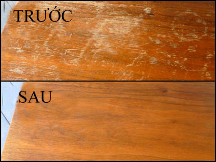 Dầu ô liu và giấm giúp đánh bóng mặt gỗ hiệu quả
