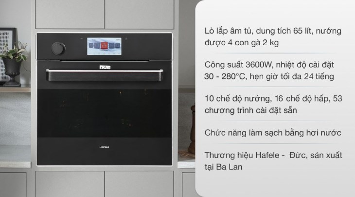Lò nướng và hấp lắp âm Hafele HO-T60B (535.02.711) 65 lít được tích hợp 10 chế độ nướng tự động, giúp bạn linh hoạt trong việc nấu nướng