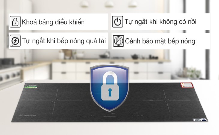 Bếp từ 3 vùng nấu lắp âm Malloca MH-03IS trang bị nhiều tính năng thông minh giúp đảm bảo an toàn khi sử dụng