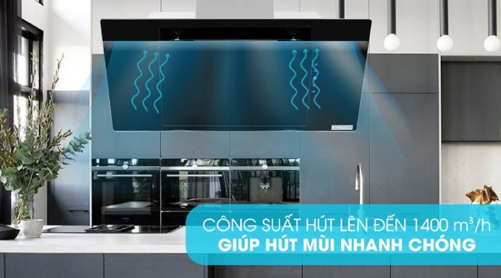 Máy hút mùi kính vát Kocher K-2080V 70 giúp khử mùi nhanh chóng, tiết kiệm điện năng