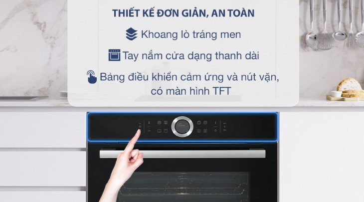 Lò nướng âm Bosch HBG634BB1B 71 lít có thiết kế âm tủ, giúp tăng tính thẩm mỹ cho không gian bếp
