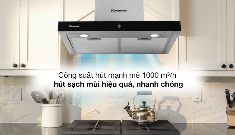 Máy hút mùi áp tường Kangaroo KG70TH1 được trang bị bảng điều khiển cảm ứng có màn hình hiển thị tiện quan sát, thao tác