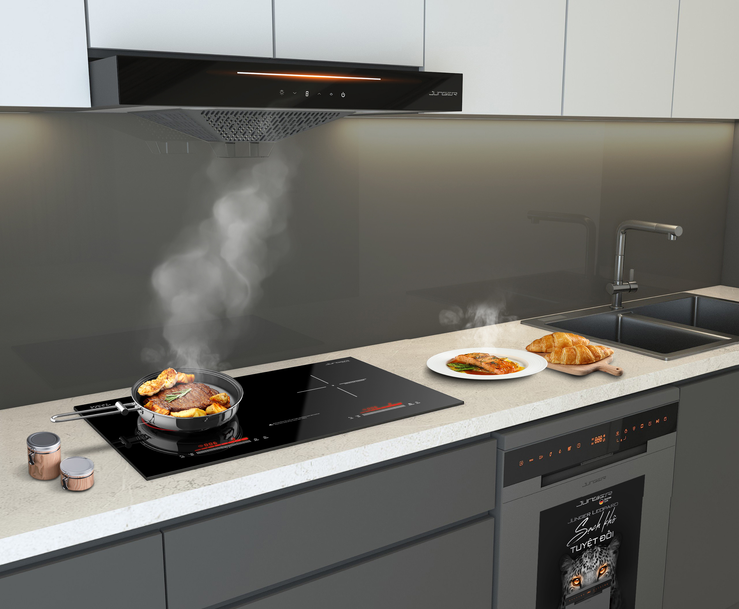 Bếp từ hồng ngoại lắp âm Junger SIS-68 có nguyên lý hoạt động dựa vào bức xạ nhiệt của tia hồng ngoại