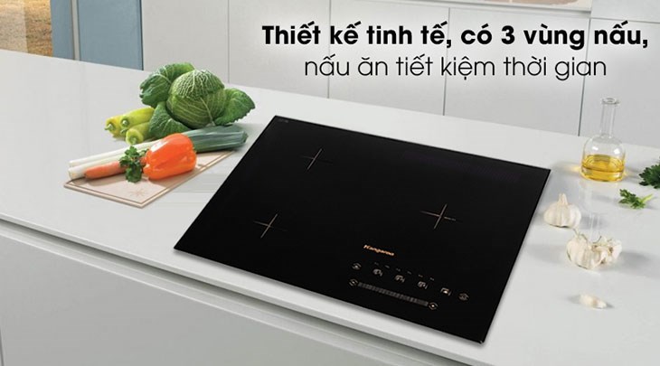 Bếp từ ba vùng nấu lắp âm Kangaroo KG836i được thiết kế tinh tế với màu đen sang trọng, phù hợp với nhiều không gian bếp