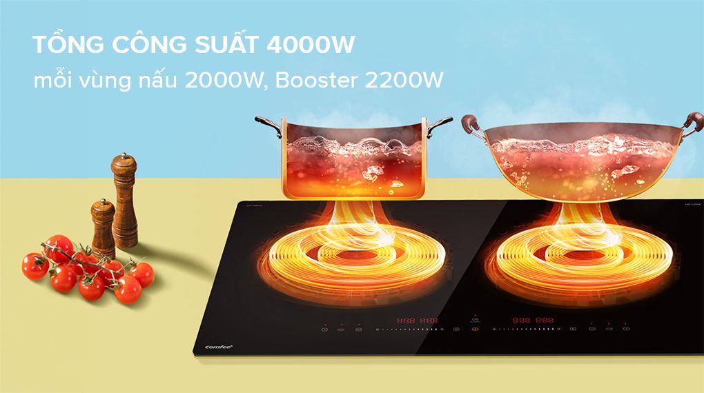 Công suất mạnh mẽ và Chức năng Booster gia nhiệt tức thì