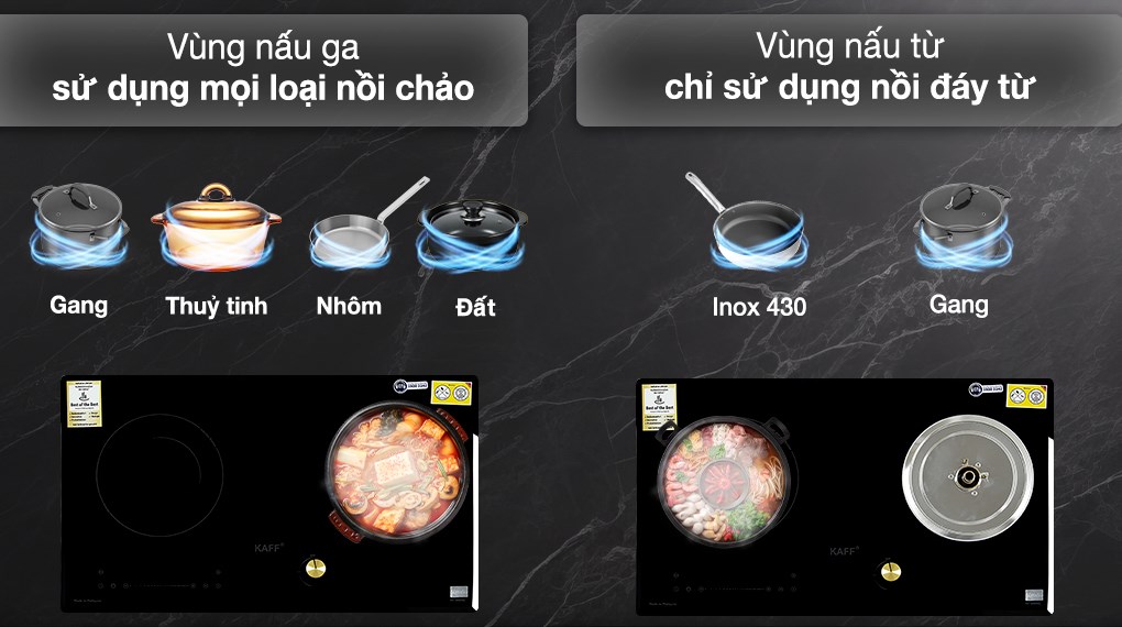 Bếp từ ga lắp âm KAFF KF-088IG đáp ứng được nhu cầu vừa muốn nấu nhanh, vừa có thể nấu trong trường hợp mất điện