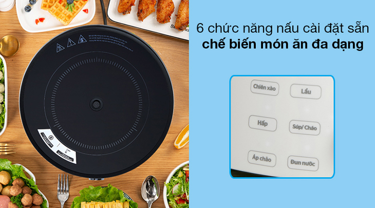 Bếp từ Sunhouse Mama SHD6875 có 6 chức năng nấu cài đặt sẵn, đáp ứng nhu cầu nấu ăn đa dạng