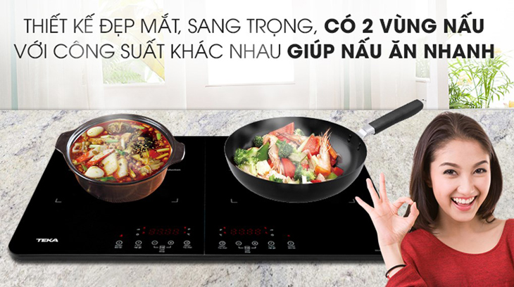 Bếp từ đôi TEKA DS3502-P được trang bị 2 vùng nấu kích thước lớn