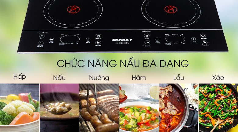 Chế độ hầm của bếp hồng ngoại đôi lắp âm Sanaky SNK-201HGW giúp người dùng tối ưu hóa thời gian nấu nướng
