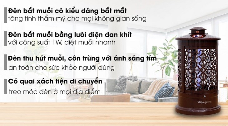 Đèn bắt muỗi Điện Quang ĐQ EML03 BR diệt muỗi hiệu quả, giá rẻ và sở hữu kiểu dáng đẹp mắt