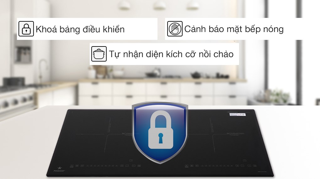 Bếp từ đôi lắp âm Pramie 2208 được tích hợp tính năng cảnh báo mặt bếp nóng, đảm bảo an toàn khi sử dụng