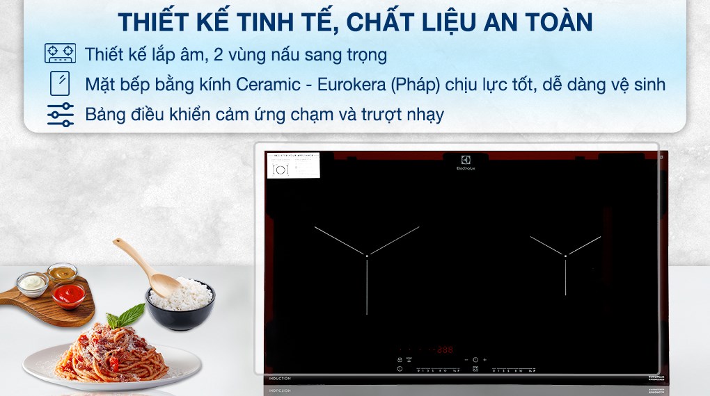 Bếp từ đôi lắp âm Electrolux EHI7260BB mang phong cách Scandinavian tối giản, tinh tế.