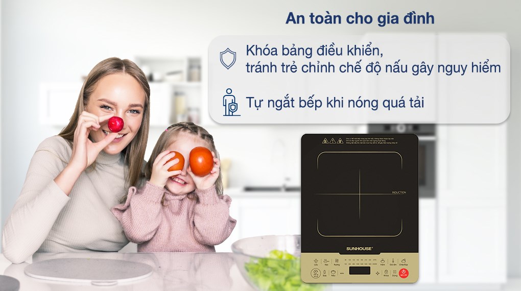 Bếp từ Sunhouse SHD6867 được trang bị tính năng ngắt bếp khi quá nhiệt giúp hạn chế lỗi E1