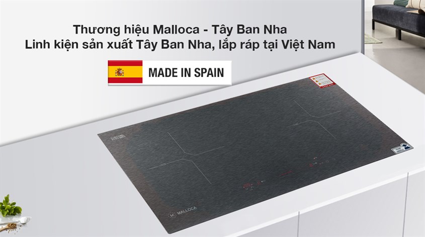 Bếp từ đôi lắp âm Malloca MH-02IS có xuất xứ từ Tây Ban Nha, lắp ráp tại Việt Nam