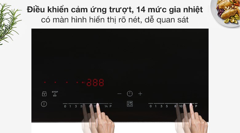 Ảnh minh hoạ là bảng điều khiển cảm ứng của bếp từ đôi lắp âm Electrolux EHI7260BB