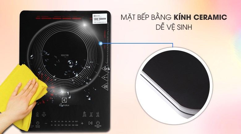 Bếp từ Electrolux ETD42SKR với mặt kính Ceramic giúp dễ dàng vệ sinh