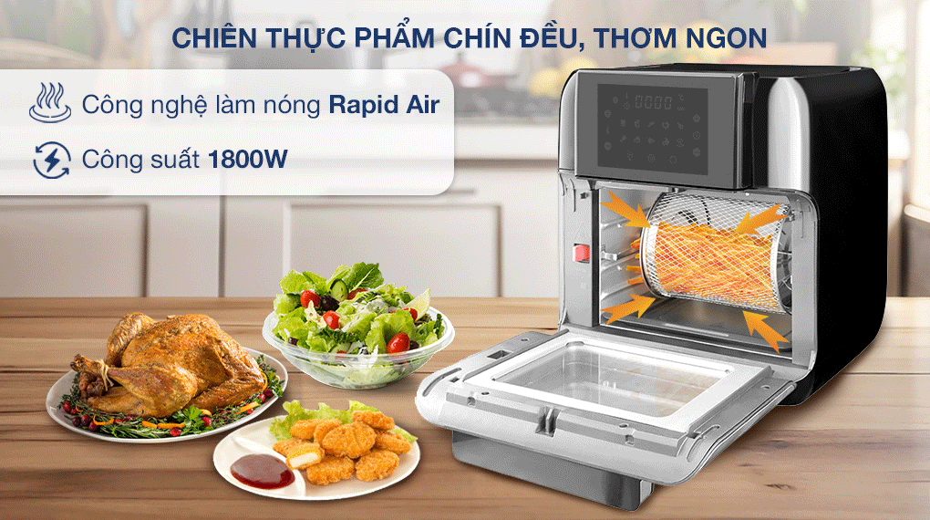 Lò chiên không dầu BlueStone AFB-5888 10 lít với bảng điều khiển cảm ứng giúp bạn tùy chỉnh đơn giản các mức nhiệt và chế độ nấu nướng