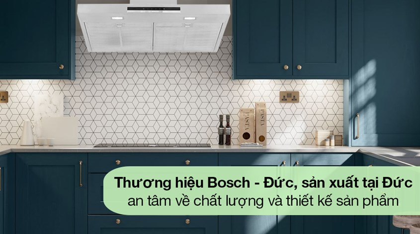 Máy hút mùi áp tường Bosch DWB77IM50 có 3 tốc độ hút thường và 1 tốc độ hút tăng cường giúp loại bỏ mùi và khói hiệu quả ra khỏi không gian bếp