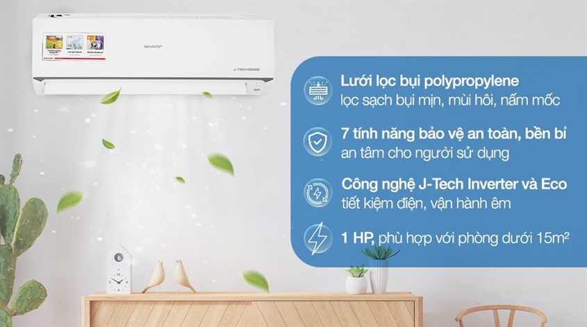 Máy lạnh Sharp Inverter 1 HP AH-X10ZEW tích hợp nhiều công nghệ làm lạnh hiện đại và tiết kiệm điện