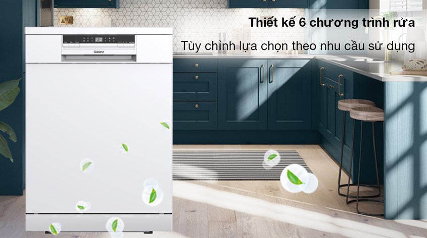 Máy rửa chén độc lập Galanz GR12462T tích hợp 6 chương trình rửa cho bạn tùy chọn phù hợp với nhu cầu