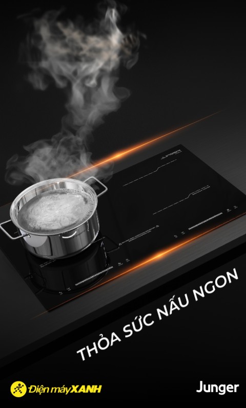 Cận cảnh mặt bếp từ đôi Junger MK-22 làm từ kính Ceramic cao cấp, bền bỉ và dễ vệ sinh.