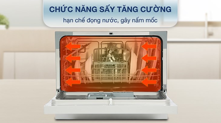 Máy rửa chén bán âm Hafele HDW-SI60AB (538.21.320) trang bị chức năng sấy tăng cường giúp chén đĩa được làm khô nhanh chóng