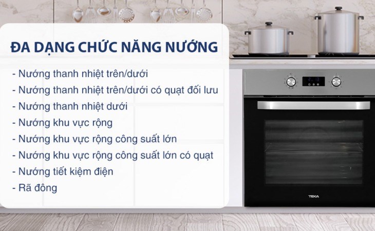 Lò nướng âm Teka HCB 6435 70 lít được trang bị nhiều chế độ nướng, thuận tiện nấu nướng đa dạng món ăn
