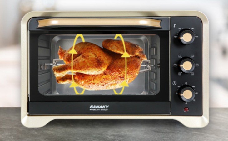 Lò nướng Sanaky LN.VH309N2D 30 lít có xiên quay 360 độ, giúp thực phẩm chín đều hơn