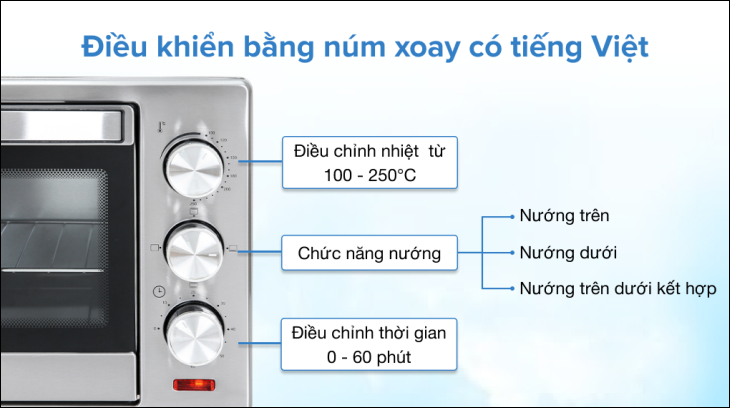 Lò nướng Mishio MK-254 25 lít có nút xoay dễ sử dụng