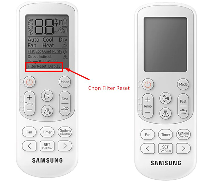 Chọn Filter Reset trên màn hình remote