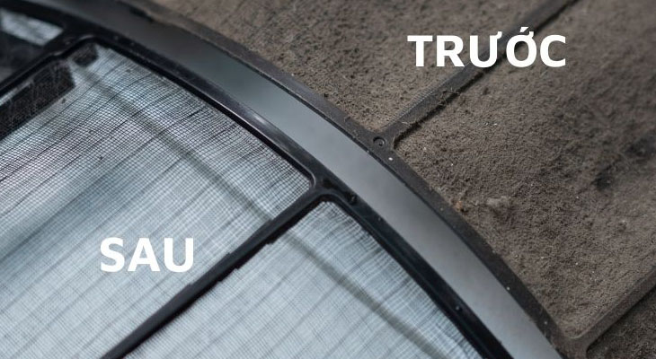 Tấm lưới lọc trước và sau khi được vệ sinh