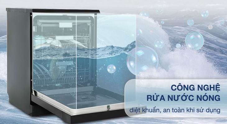 Máy rửa chén độc lập Hafele HDW-F60EB trang bị công nghệ nước nóng hỗ trợ diệt khuẩn và nâng cao hiệu quả rửa sạch chén bát tốt hơn