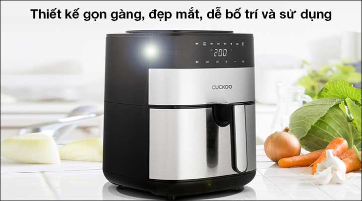 Nồi chiên không dầu Cuckoo CAF-G0510T 5.5 lít có thiết kế cao cấp, sang trọng với thân nồi bằng nhựa và inox