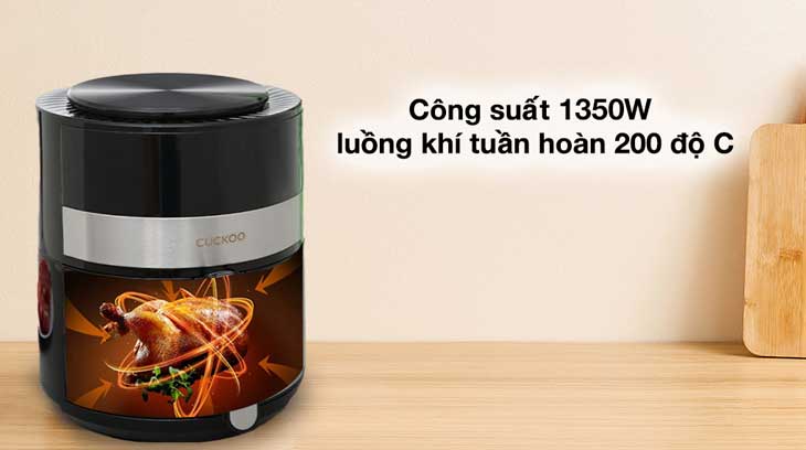 Nồi chiên không dầu Cuckoo CAF-F0410T 4.7 lít được trang bị công nghệ làm nóng với luồng khí xoay vòng tuần hoàn giúp thực phẩm thơm ngon, chín đều