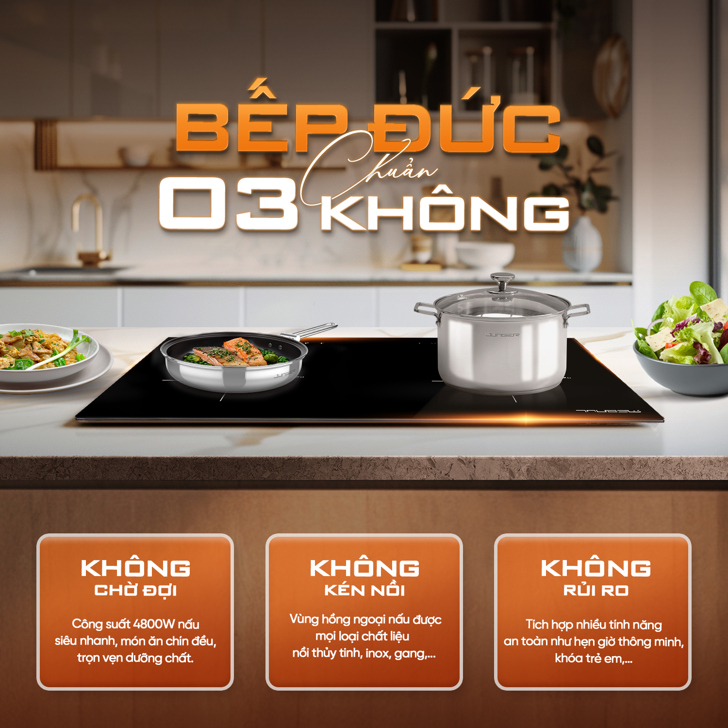 Bếp hồng ngoại Junger SIS-68 công suất lớn, nấu ăn nhanh, an toàn cho người sử