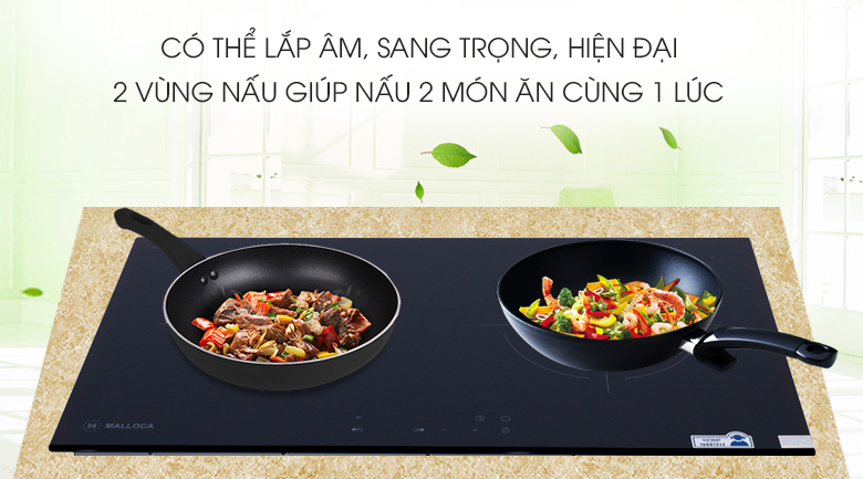 Bếp từ Malloca MH-7320I có màu đen sang trọng, thiết kế có thể lắp đặt âm dưới kệ bếp