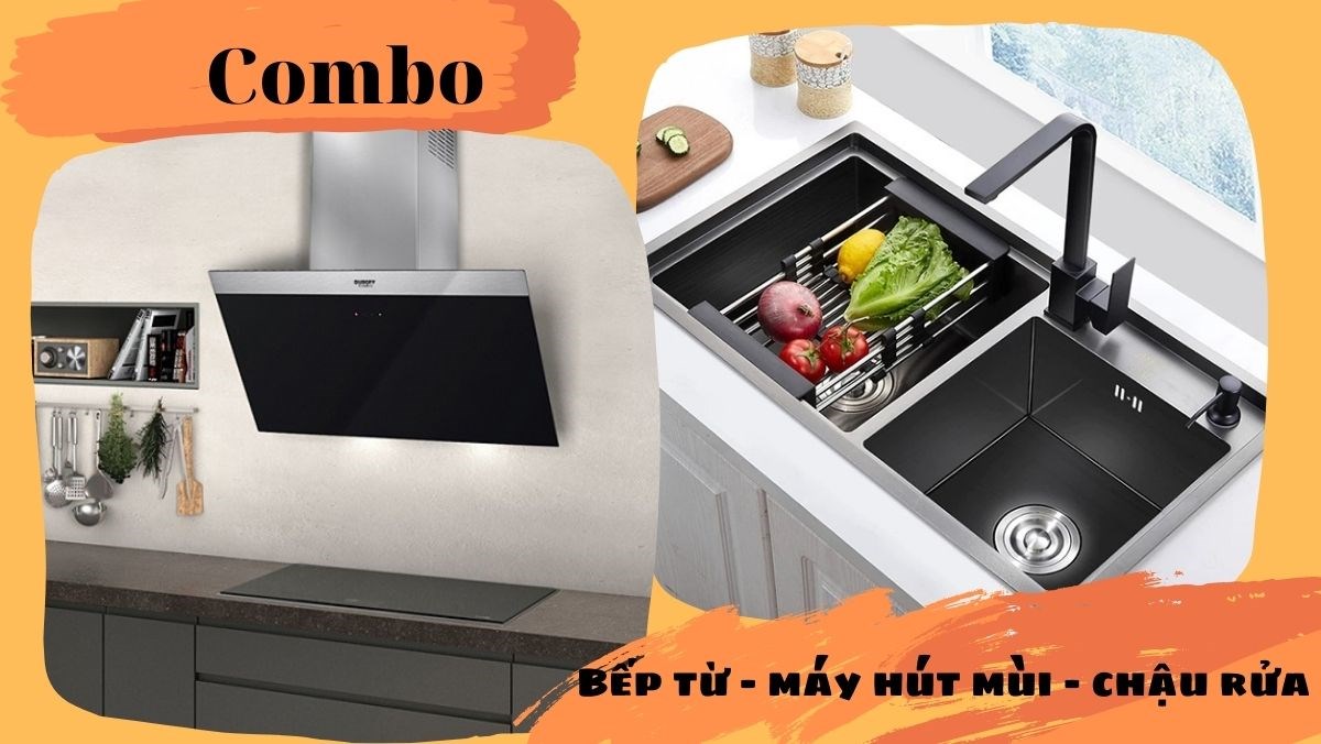 Combo bếp từ hút mùi chậu rửa