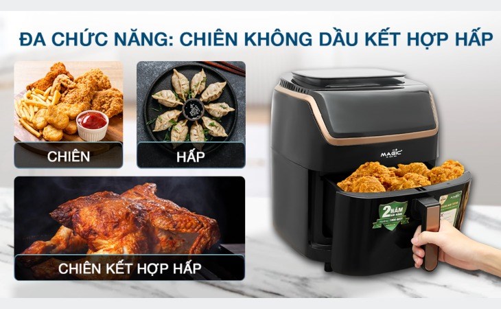 Nồi chiên không dầu kết hợp hấp Magic Eco S07 PRO 7 lít được trang bị đa chức năng nấu, tiện lợi khi sử dụng