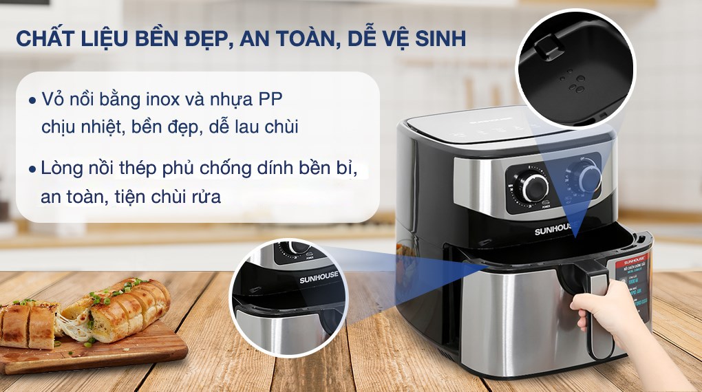 Nồi chiên không dầu Sunhouse SHD4035 9 lít có thể tháo rời, giúp dễ dàng vệ sinh sau khi nấu